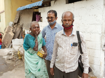 Karupayee with M. Raja and A. Vincent of the Mahelerecen Leprosy center in Madurai, India. March, 2022. Kamala Thiagarajan