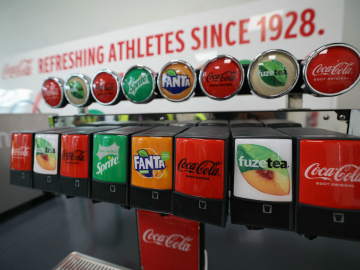 A soft drinks dispenser at the Olympic village where some athletes will be housed at Saint-Denis, a northern suburb of Paris. July 2, 2024.