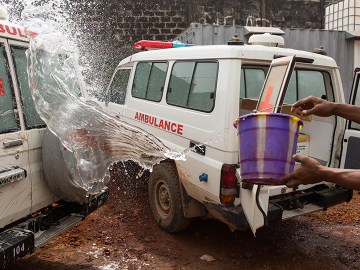 Ambulance depot near the Emergency Response Centre, Freetown, Sierra Leone.