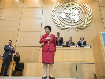 Margaret Chan bids farewell WHA delegates on May 22, 2017.
