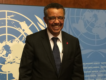 Tedros Adhanom Ghebreyesus at his first press conference as WHO DG-elect.