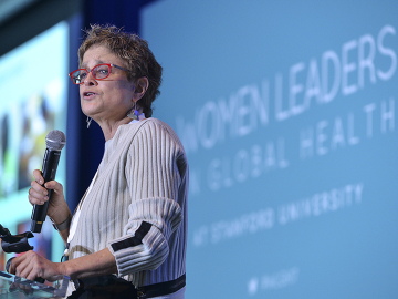 Michele Barry speaks at the inaugural Women Leader in Global Health conference at Stanford in October 2017