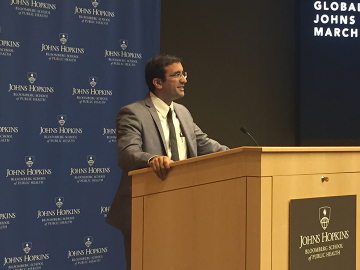 Raj Panjabi speaking at the Johns Hopkins Bloomberg School of Public Health Global Health Day March 29, 2018