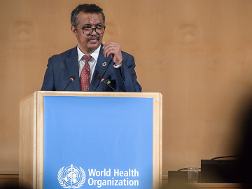 World Health Organization (WHO) Director-General Tedros Adhanom Ghebreyesus delivers a speech on the opening day of the World Health Assembly, an annual meeting with health representatives to discuss a range of global health issues, on May 21, 2018 in Geneva