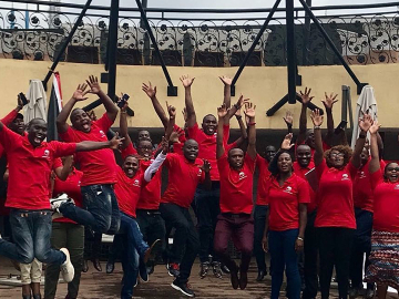 Members of the Kenya Adolescent and Youth SRHR/HIV Network, leading a virtual youth relay from Kenya to Kigali ahead of #ICFP2018, pictured here at a past event.
