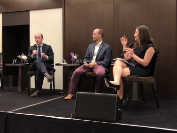 Joshua Blumenfeld (left) and Jamie Drummond at Sunday’s NCD communications event moderated by Nejra Cehic. (Image: Brian W. Simpson)