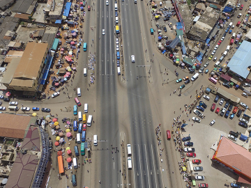 An aerial view of Accra, Ghana’s Lapaz intersection prior to a safety redesign. (Photo: Accra Metropolitan Assembly)