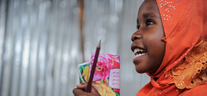 A displaced Somali girl attends a class at a makeshift school at the Badbado IDP camp in Mogadishu, Somalia, on June 25, 2018. Photograph by Mohamed Abdiwahab/AFP via Getty Images