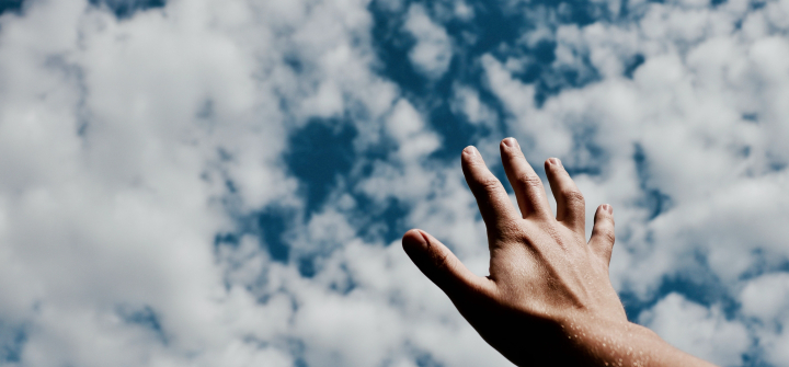 A hand reaches for the sky.