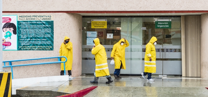 Maintenance employees of the IMSS hospital in Cabo San Lucas, Mexico, prep for Hurricane Genevieve on August 19, 2020. Alfredo Martinez/Getty Images