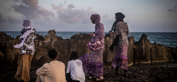 Young people explore a secured beach area near Aden Adde International Airport. September 4, 2022, Mogadishu, Somalia.