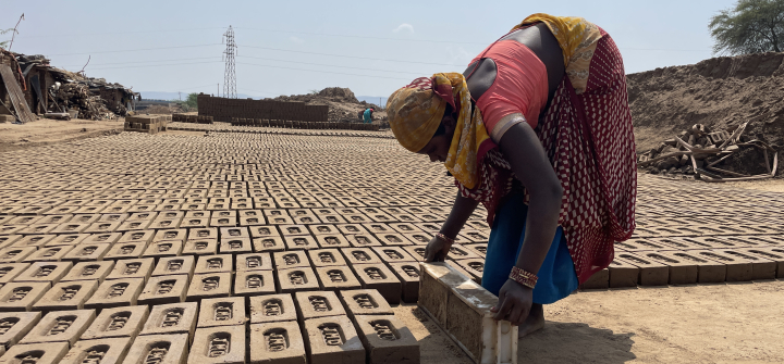 A woman molds bricks for a kiln in Rajasthan’s Ajmer district.