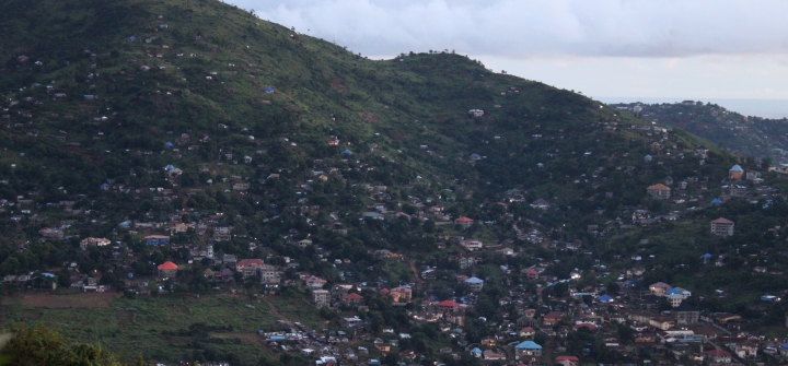 View of Freetown, Sierra Leone buildings dotting the hillside.