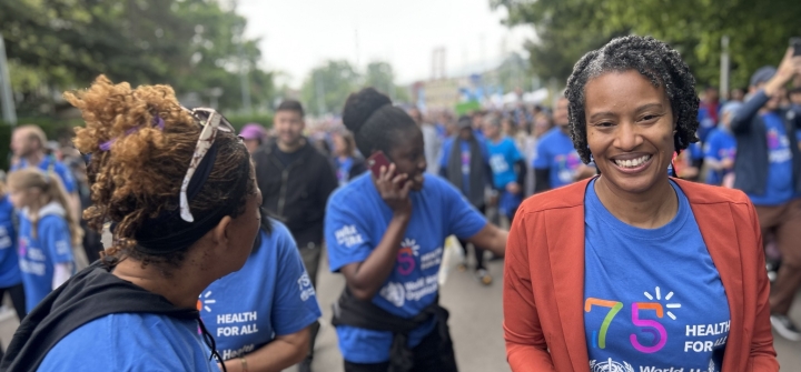HHS Assistant Secretary Loyce Pace joins the “Walk the Talk” event celebrating WHO’s 75th anniversary before the 76th World Health Assembly on May 21, 2023, in Geneva. 