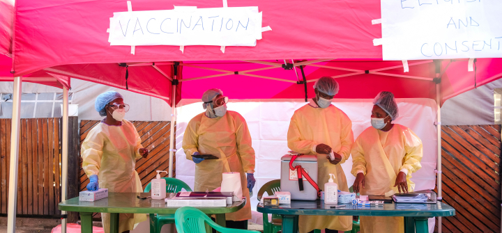 Health workers prepare the launch of the Ebola vaccination campaign at Mulago National Referral Hospital, in Kampala, Uganda, on February 3, 2025.