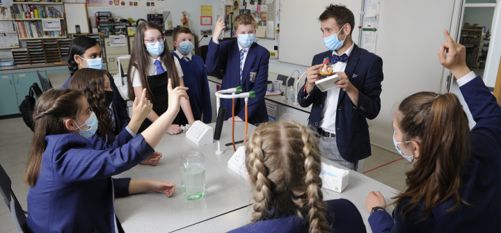A science class at a high school in Scotland soon after the COVID-19 pandemic