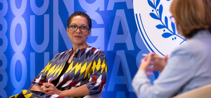 Vital Strategies CEO Mary-Ann Etiebet speaks the UN General Assembly foreign policy panel in September 2025.