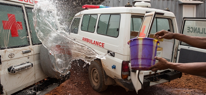 Ambulance depot near the Emergency Response Centre, Freetown, Sierra Leone. 