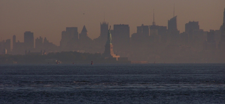 Smog in New York City skyline
