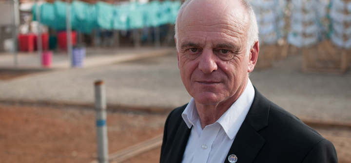 Dr. David Nabarro, Special Envoy on Ebola, in an Ebola treatment unit (ETU) run by GOAL Global in Port Loko, Sierra Leone, January 2015. UNMEER/Simon Ruf