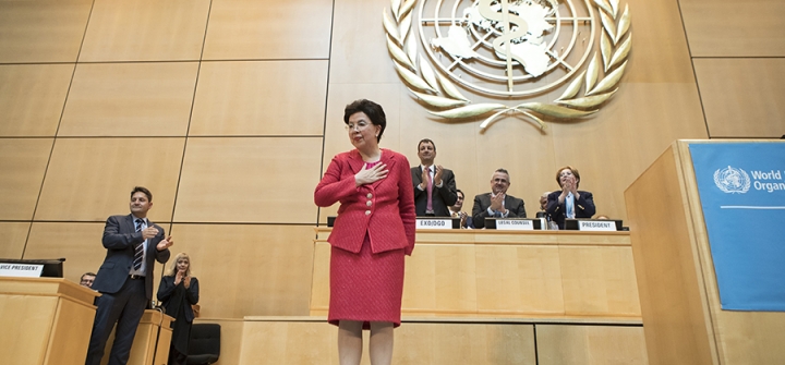 Margaret Chan bids farewell WHA delegates on May 22, 2017.