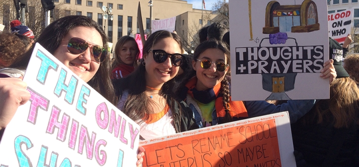 Sarah Lilian (left), a high school senior from who took a 3 a.m. bus from Westchester, N.Y. with friends Joely Pasetsky and Jessica Burg to be at the Washington march.
