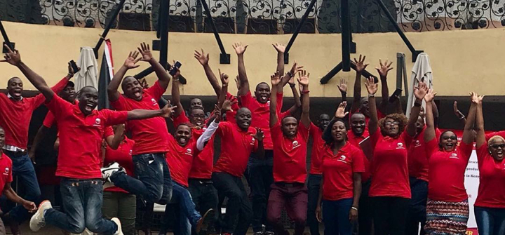 Members of the Kenya Adolescent and Youth SRHR/HIV Network, leading a virtual youth relay from Kenya to Kigali ahead of #ICFP2018, pictured here at a past event.