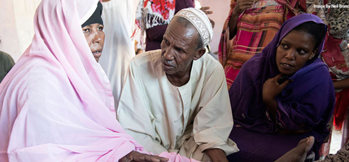 A woman's left foot is checked for mycetoma by DNDi staff in Sudan; her right leg was infected with mycetoma and had to be amputated. Image by Neil Brandvold/DNDi