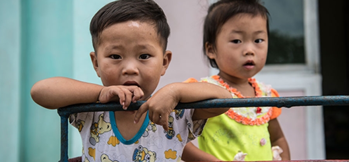 Children outside a nursery at Chonsam Cooperative Farm on August 22, 2018 in Wonsan, North Korea. Image: Carl Court/Getty Images