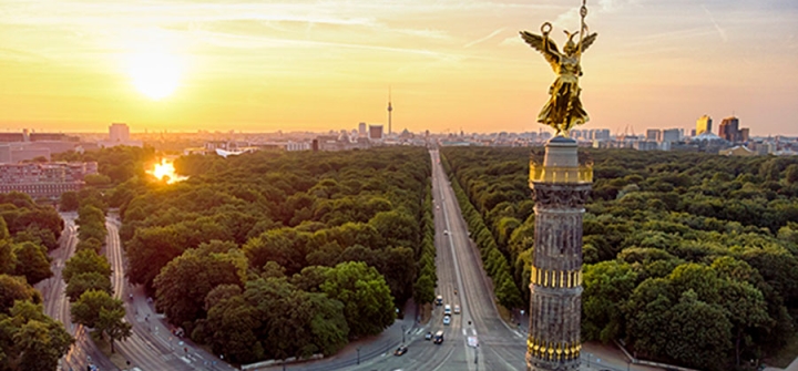 View of Berlin, Germany from the Victory Column, a monument designed by Heinrich Strack after 1864 to commemorate the Prussian victory in the Danish-Prussian War. Image: stocklapse/iStock/Getty