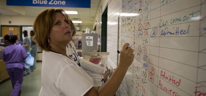 Emergency room patients have to wait for treatment in the hallways of Atlanta’s Grady Memorial Hospital on July 29, 2006. Jonathan Torgovnik/Getty Images
