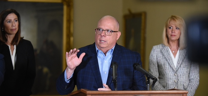 Maryland Gov. Larry Hogan at a press conference yesterday. Photo: Patrick Siebert / Office of the Governor