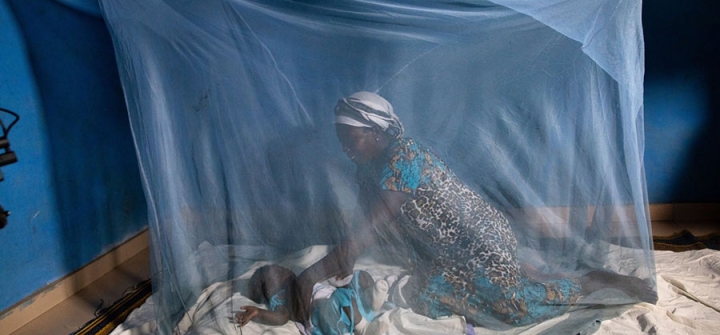 A woman with a child and a bednet.