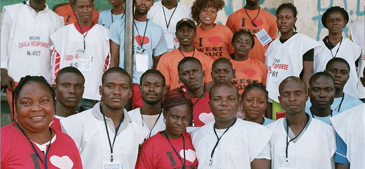 Community Ebola responders and Ministry of Health workers in West Point. Monrovia, Liberia. September 2014. Image: M. Holden Warren