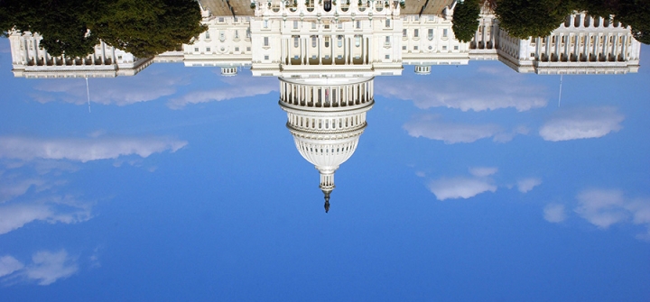 The U.S. Capitol--inverted--on June 5, 2003. Image: Stefan Zaklin/Getty Images