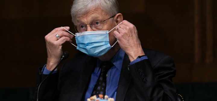 NIH director Francis Collins at a Senate Appropriations Subcommittee hearing, Washington, DC, July 2, 2020. Image: Graeme Jennings/Washington Examiner/Bloomberg/Getty 