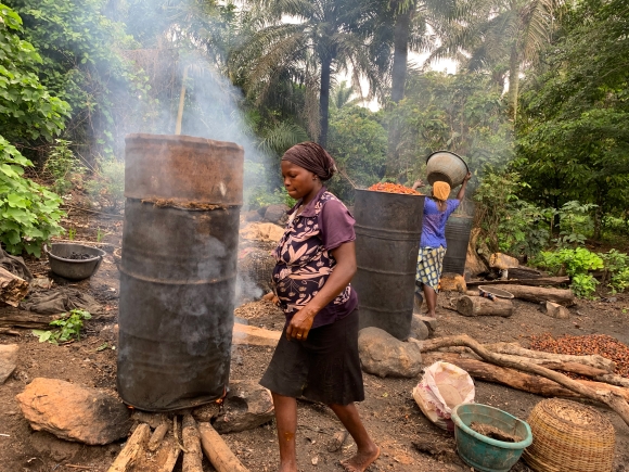 Women work on the Akinlapa oil farm. Abiodun Jamiu