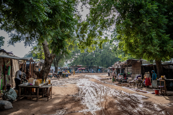 Internally displaced people sell goods at a market outside a UN base in Birao, Central African Republic. August 10, 2024. 