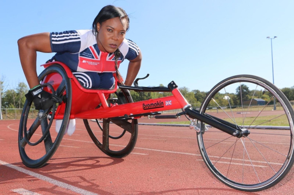 Anne Wafula Strike in her paralympic wheelchair.