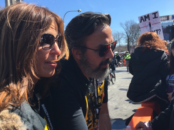 Manuel Oliver and Patricia Paduay, parents of Marjory Stoneman Douglas student Joaquin who was killed in the shootings at the school, thank protesters at Saturday’s March for Our Lives protest.