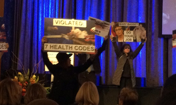 Protestors disrupt CUGH Plenary session speech by Mary Bassett.