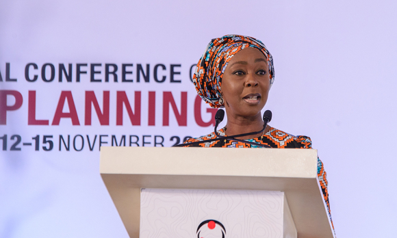 Toyin Ojara-Saraki, founder of the Wellbeing Foundation, speaking at the Women of Impact panel at ICFP 2018 in Kigali, Rwanda.