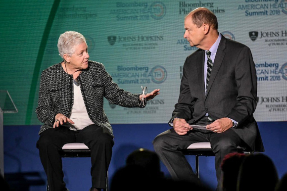 Harvard Professor Gina McCarthy and Hopkins Professor Tom Burke share ideas on environmental health. (Image: Courtesy)