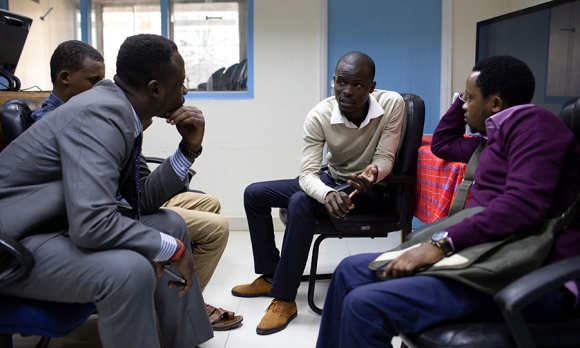 here's second:  Carlos Maube, an administrator at the Kenya Haemophiliac Association, makes a point during a talk at the Kenyatta National Hospital in Nairobi. 