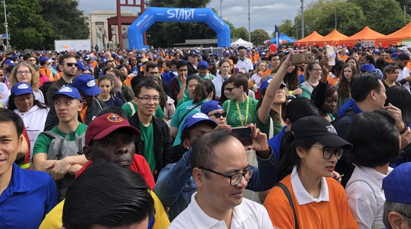 A Walk the Talk crowd warms up for #WHA72 on May 19, 2019. Image: Brian W. Simpson