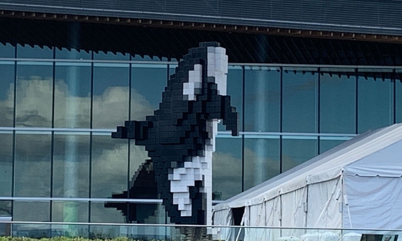 The Orca Sculpture just outside the Vancouver Convention Centre, scene of Women Deliver 2019