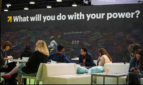 A chalkboard exhibit at Women Deliver 2019 