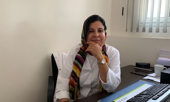 Asma Lamrabet, MD, at her office in Rabat, Morocco, 2019. Image by Samidha Sane. 